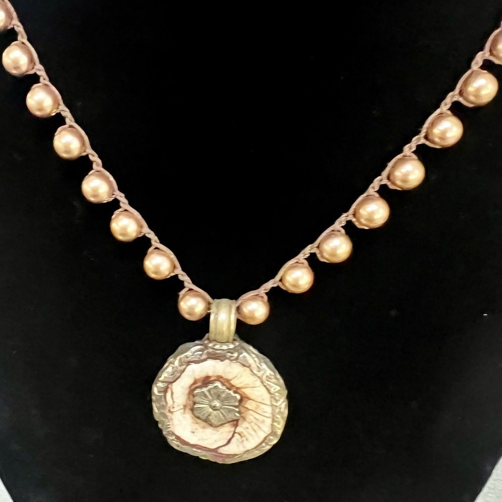 Hand beaded pearl  Necklace with Pendant
